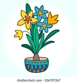 Spring Flower In Pot, Vector Illustration. Beautiful vector design.