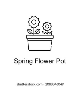 SPRING FLOWER POT vector outline icon for web design isolated on white background