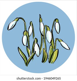 Spring flower primrose snowdrop. In a circle in the form of an emblem.