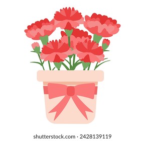 Planta en maceta de clavel rojo flor de primavera.
