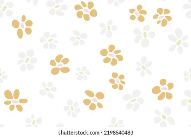 Spring flower seamless pattern vector tissue print design. Rustic floral wallpaper. Pretty flower blossom background illustration. Wildflower bloom ornament. Chamomile meadow elements.
