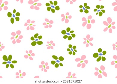 Spring flower seamless pattern vector tissue print design. Rustic floral wallpaper. Small flower blossom background illustration. Wildflower cute ornament. Natural botany poppy flourish.