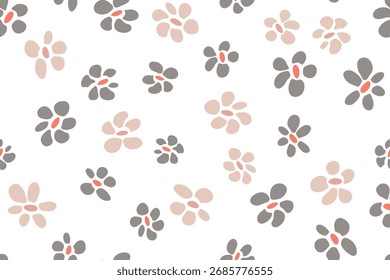Desenho de impressão de tecido de vetor de padrão sem costura de flor de primavera. Papel de parede floral rústico. Ilustração de fundo de flor bonita. Ornamento bonito de flores silvestres. Flora colorida plana dos desenhos animados.