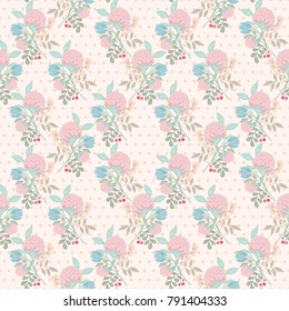 Spring flower seamless pattern for wallpaper, website or textile printing Hand drawn endless illustration of flowers on light background
