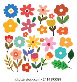 Spring flower set icon flower decoration 