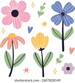 Spring flower set icon flower decoration	