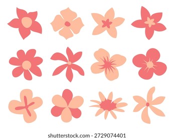 Spring flower set, flower icon set, set of pink floral elements, flower vector clipart, pink flower clip art, vector illustration