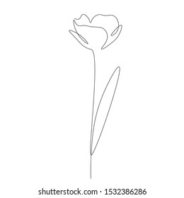 Spring flower silhouette on white background one line drawing, vector illustration