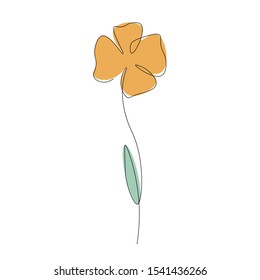 Spring flower silhouette one line drawing, vector illustration