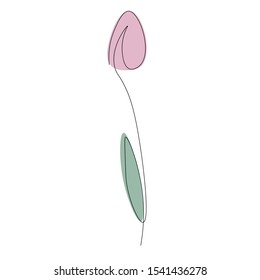 Spring flower silhouette one line drawing, vector illustration