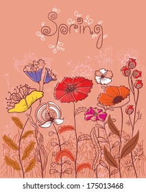 Spring flower sketchy vector background