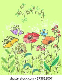 Spring flower sketchy vector card