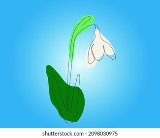 Flor de primavera. Snowdrop dibujado en una sola línea. Flor blanca