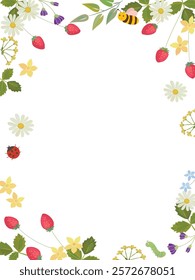 Spring flower and strawberry frame.