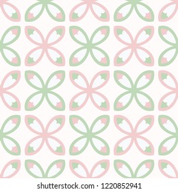 Spring Flower Tile Style Seamless Vector Pattern. Hand Drawn Geometric Floral Texture for Fresh Green Textile Prints, Summer Decor, Pretty Backdrops. Feminine Packaging, Retro Kitchen Tile Wallpaper.