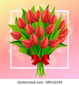 Spring Flower. Tulips and Spring Lettering. Vector Illustration