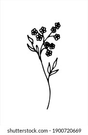 Spring flower, vector illustration. Simple cartoon line art. Isolated. Logo, emblem, sign, icon. Hand-drawn, minimalistic black flower.