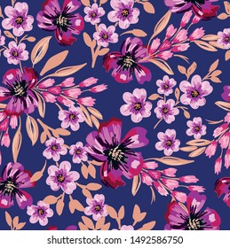 Seamless Floral Pattern Pink Blue Flowers Stock Illustration 2112042506