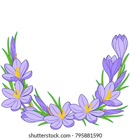 Spring flower vignette of crocuses. Vector elements isolated. Image for design of cards Background to the Women's Day on 8 March.