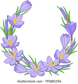 Spring flower vignette of crocuses. Vector elements isolated. Image for design of cards Background to the Women's Day on 8 March.