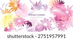 Spring flower watercolor background vector with pink purple and orange floral composition. Soft pastel botanical design for banner, wallpaper, greeting card, invitation and branding.