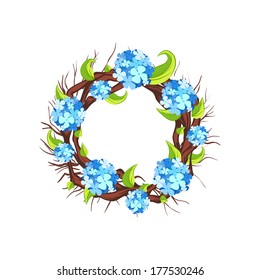 spring flower wreath with hydrangea flowers