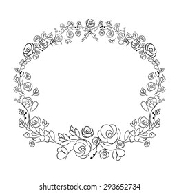 Spring flower wreath laurel branches. Hand drawn design elements.