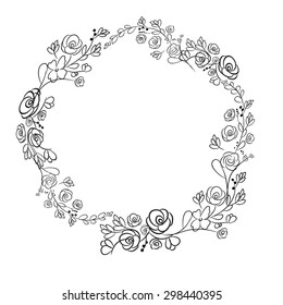 Spring flower wreath laurel branches. Vector hand drawn design elements.