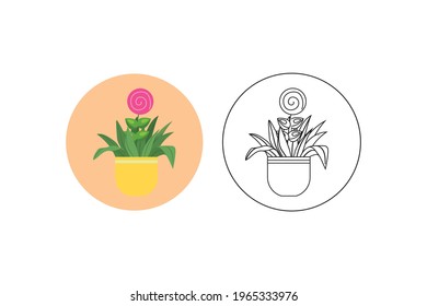 Spring Flower Yellow Pot Fill Line Icon Bundle