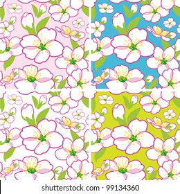 Spring flowering (blossom) of fruit-trees. Seamless pattern