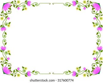 Spring flowering branches, spiral pink flowers with leaves, flower lotus blossoms Almond frame isolated on white background.