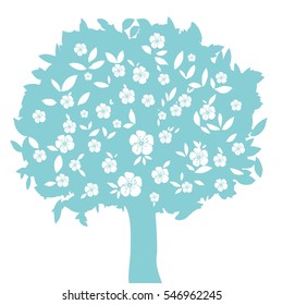 Spring flowering tree with blossom. Sacura.  Vector Illustration