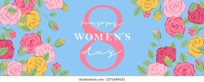 Spring flowers. 8 March, womens day, mother's day holiday card, banner. Bright colorful botanical background, pattern. 