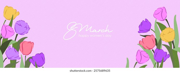 Spring flowers. 8 March, womens day, mother's day holiday card, banner. Bright colorful botanical background, pattern. 