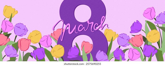 Spring flowers. 8 March, womens day, mother's day holiday card. Bright colorful botanical background, pattern. 