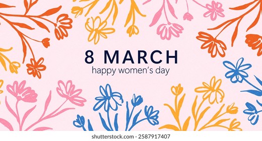 Spring flowers. 8 March, womens day, mother's day holiday cards set. Bright colorful botanical background, pattern. 
