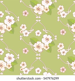 Spring flowers background. Cherry or apple tree blossom seamless pattern. 