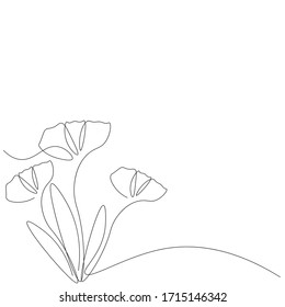 Spring flowers background. Continuous line drawing. Vector illustration