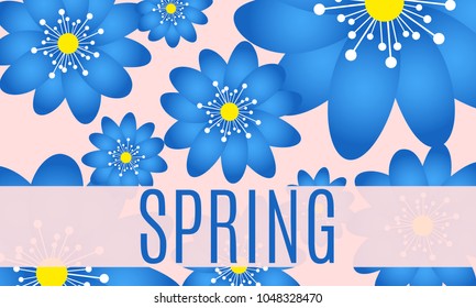 Spring Flowers Background with Isolated Spring Flowers in Minimal Style. Vector Snowdrops. Beautiful Background with Text for Card, Invitation, Brochure, Banner, Flyers, Creative Design. Flowering.