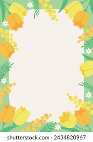 Spring flowers background material, yellow tulips and mimosa