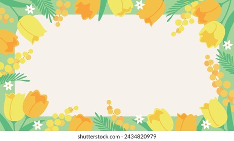 Spring flowers background material, yellow tulips and mimosa