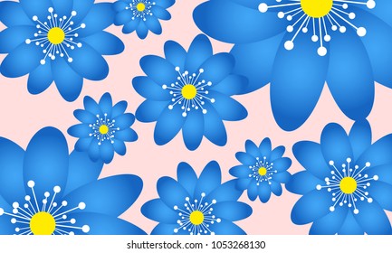 Spring Flowers Background in Minimal Style. Blue Vector Snowdrops. Beautiful Background with Isolated Spring Flowers for Invitation, Postcard, Brochure, Banner, Flyers, Creative Design. Flowering.