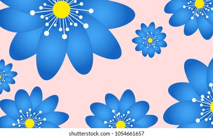 Spring Flowers Background in Minimal Style. Blue Vector Snowdrops. Beautiful Background with Isolated Spring Flowers for Invitation, Postcard, Brochure, Banner, Flyers, Creative Design. Flowering.