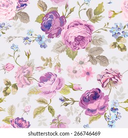 Spring Flowers Background - Seamless Floral Shabby Chic Pattern - in vector