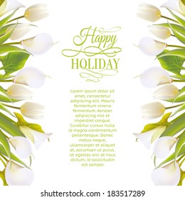 Spring flowers backround with text lettering. Vector illustration.