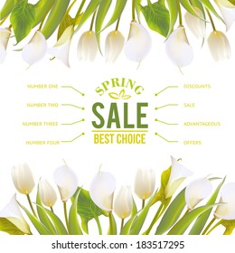 Spring flowers backround with text lettering. Vector illustration.