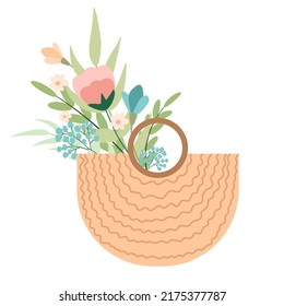Spring flowers in bag composition isolated on white background. Drawing design element for postcard, brochures, invitation template . Vector illustration