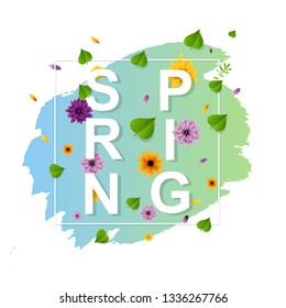 Spring Flowers Banner With Gradient Mesh, Vector Illustration
