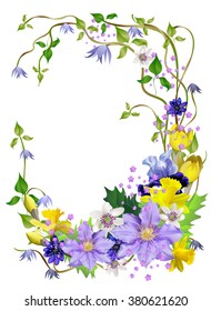 Spring flowers, a beautiful bouquet for design, anemones, primroses, freesia, lilies, irises,vector illustration Isolated on white background
