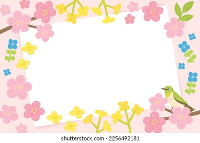 Spring flowers and bird background frame illustration